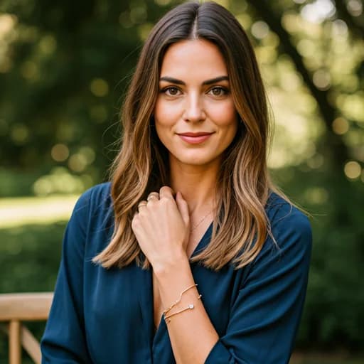 Woman wearing Vyrelle jewellery at a garden event