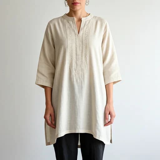 Ivory linen tunic with subtle embroidery