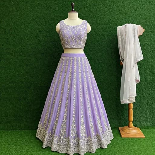 Lavender gown with silver thread work